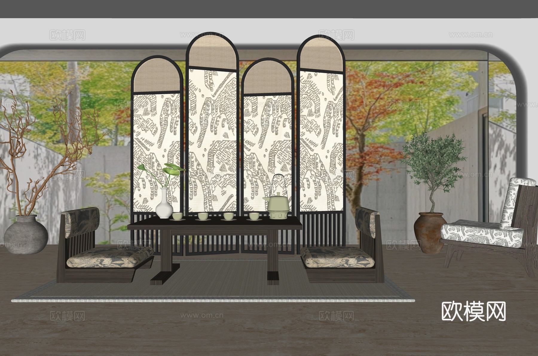 新中式茶室su模型