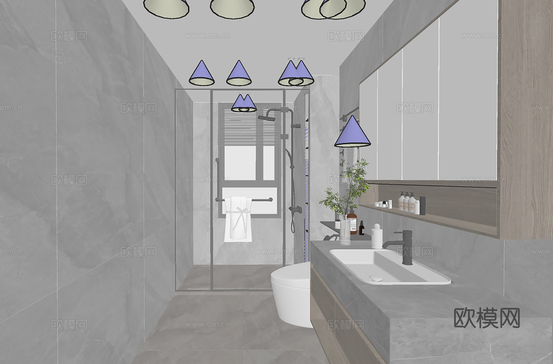 现代卫生间_卫生间_卫浴_洗手间_马桶su模型