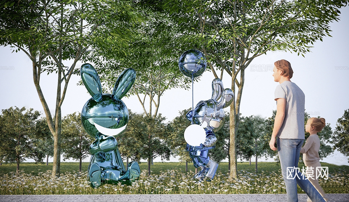 现代兔子雕塑 动物雕塑su模型