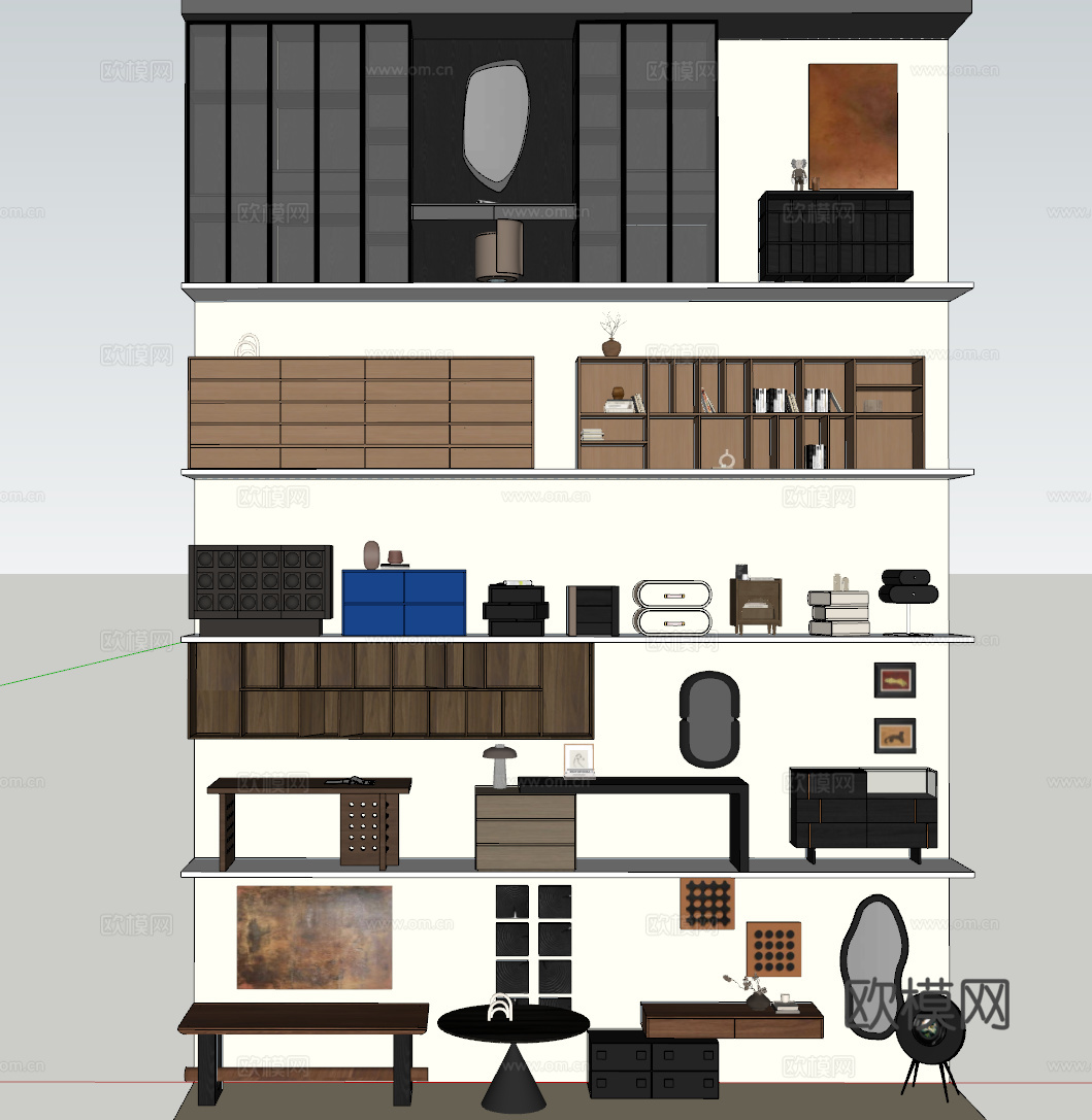 定制柜子+床头柜+斗柜+桌子（现代+中古）su模型