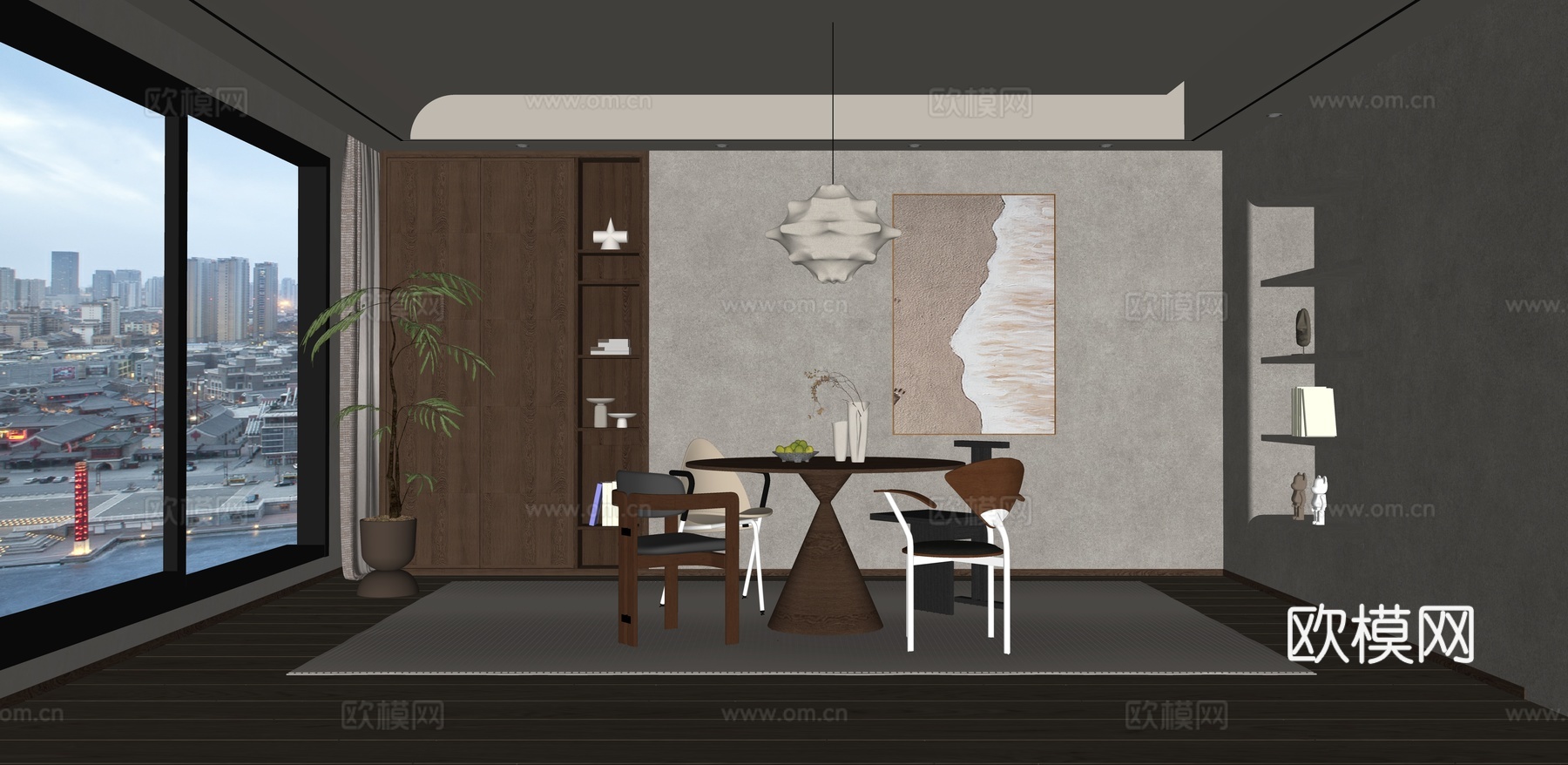 现代中古风餐厅su模型