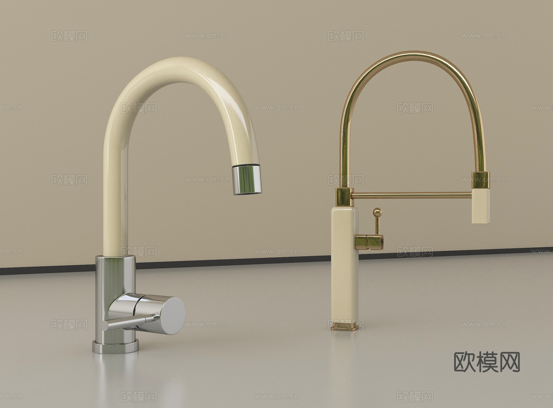 现代水龙头组合 不锈钢水龙头su模型