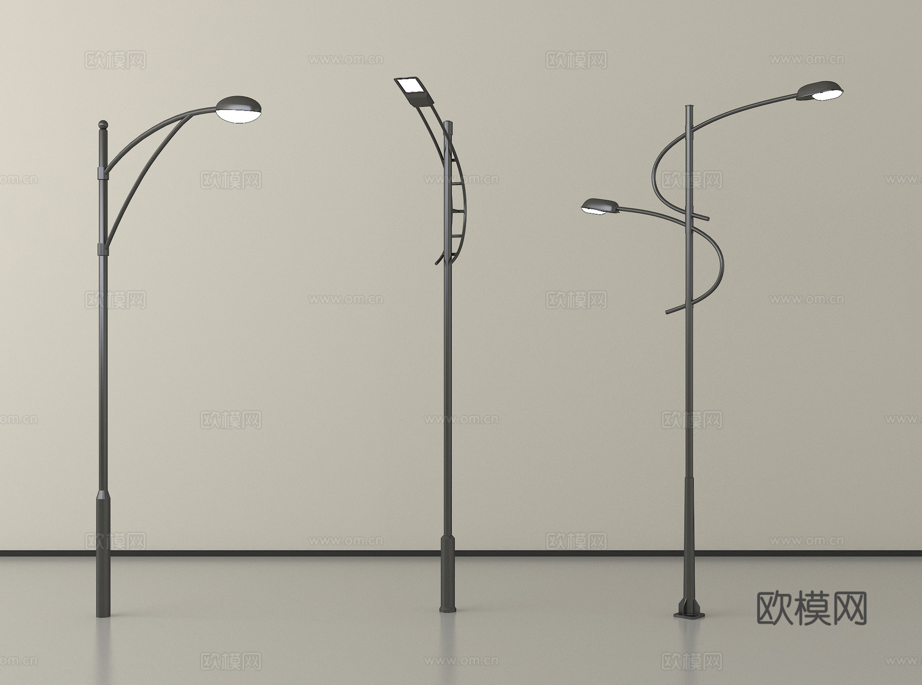 现代路灯 道路路灯 户外灯  高杆灯su模型