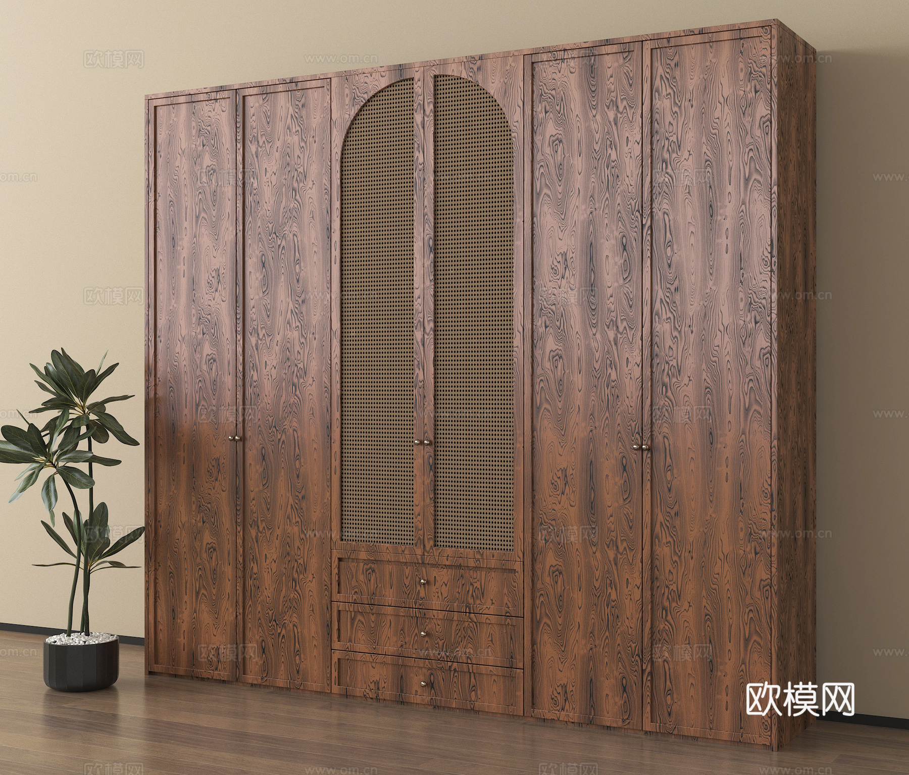 侘寂中古风藤编衣柜 实木su模型