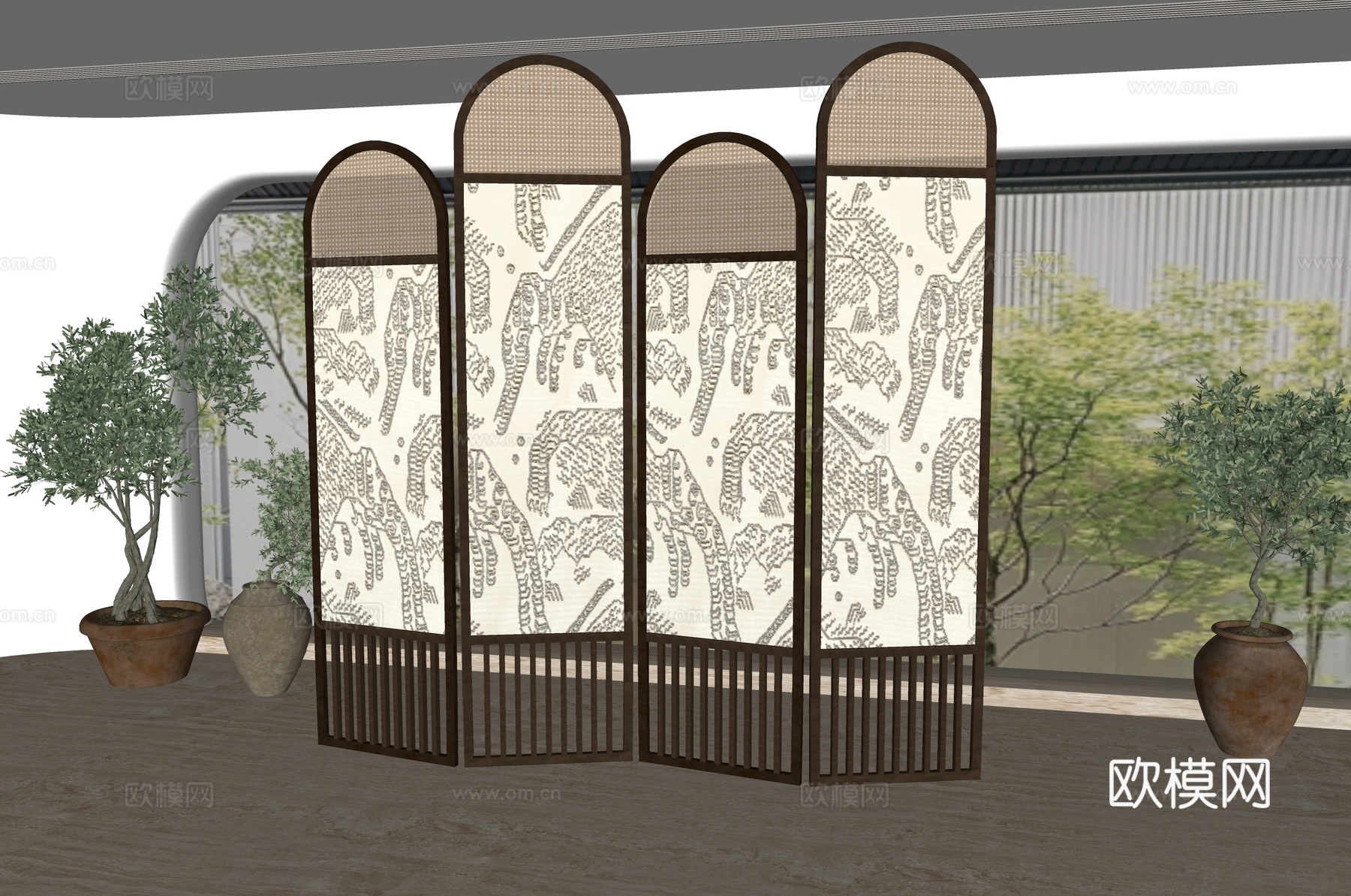 复古屏风隔断su模型