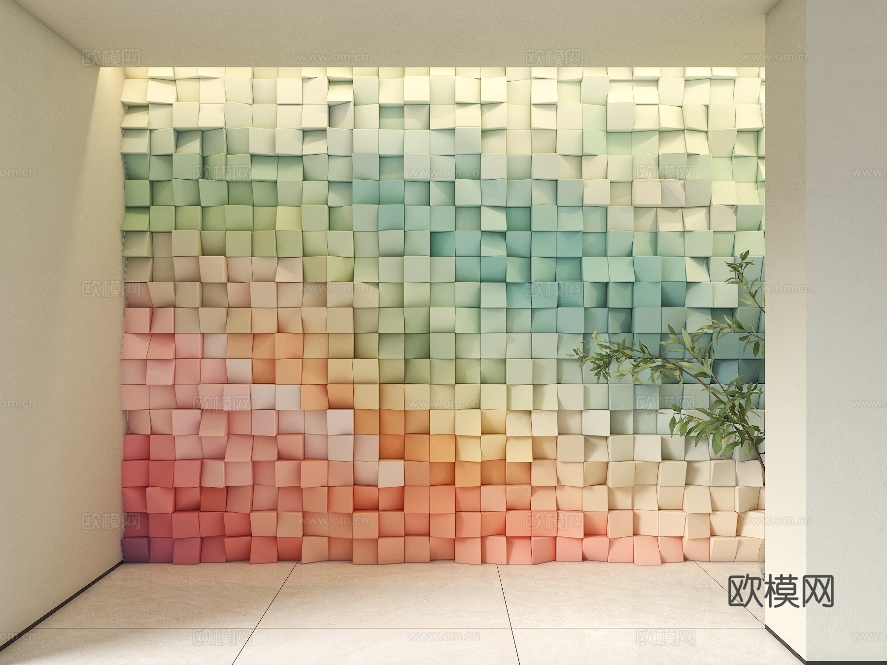 墙面装饰 马赛克墙壁 渐变方块背景墙 文化石 玄关背景墙 渐su模型
