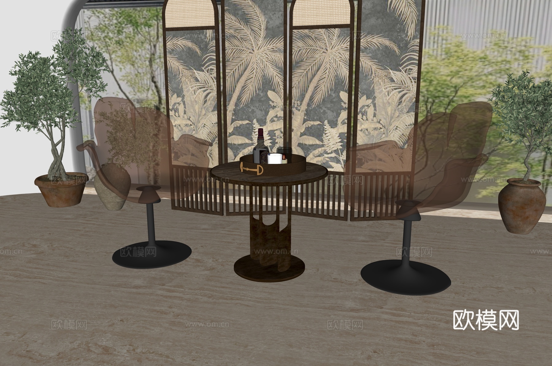 复古休闲桌椅组合su模型