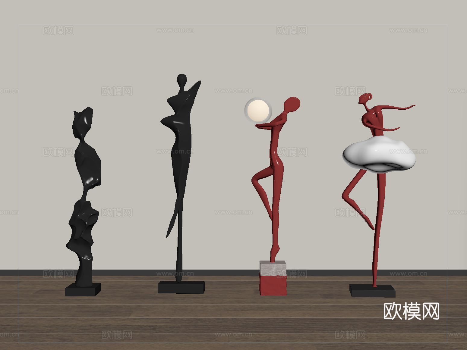 现代人物雕塑 雕塑摆件 落地摆件su模型