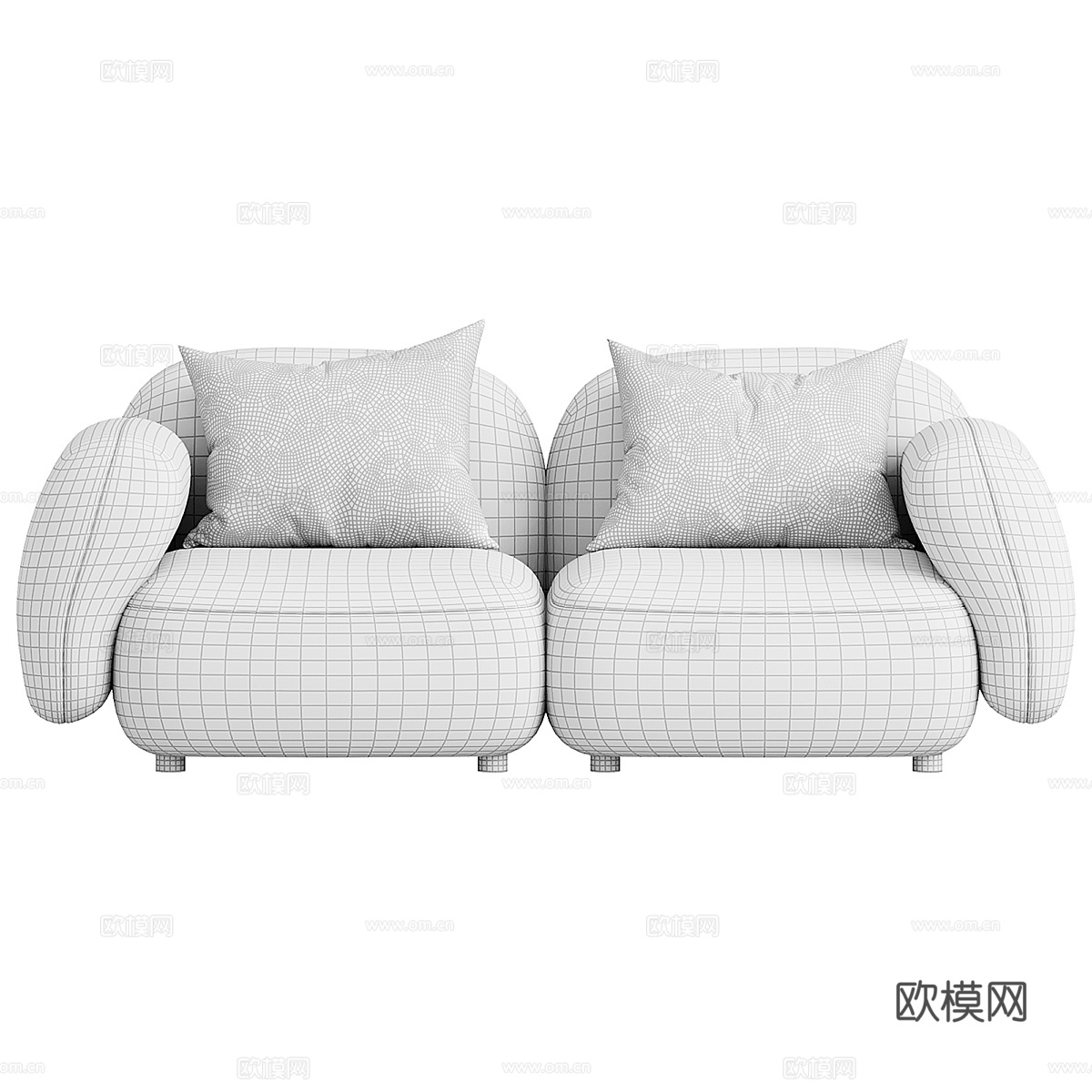 现代奶油风 Sundae 双人布艺休闲沙发3d模型下载（渲染图4）
