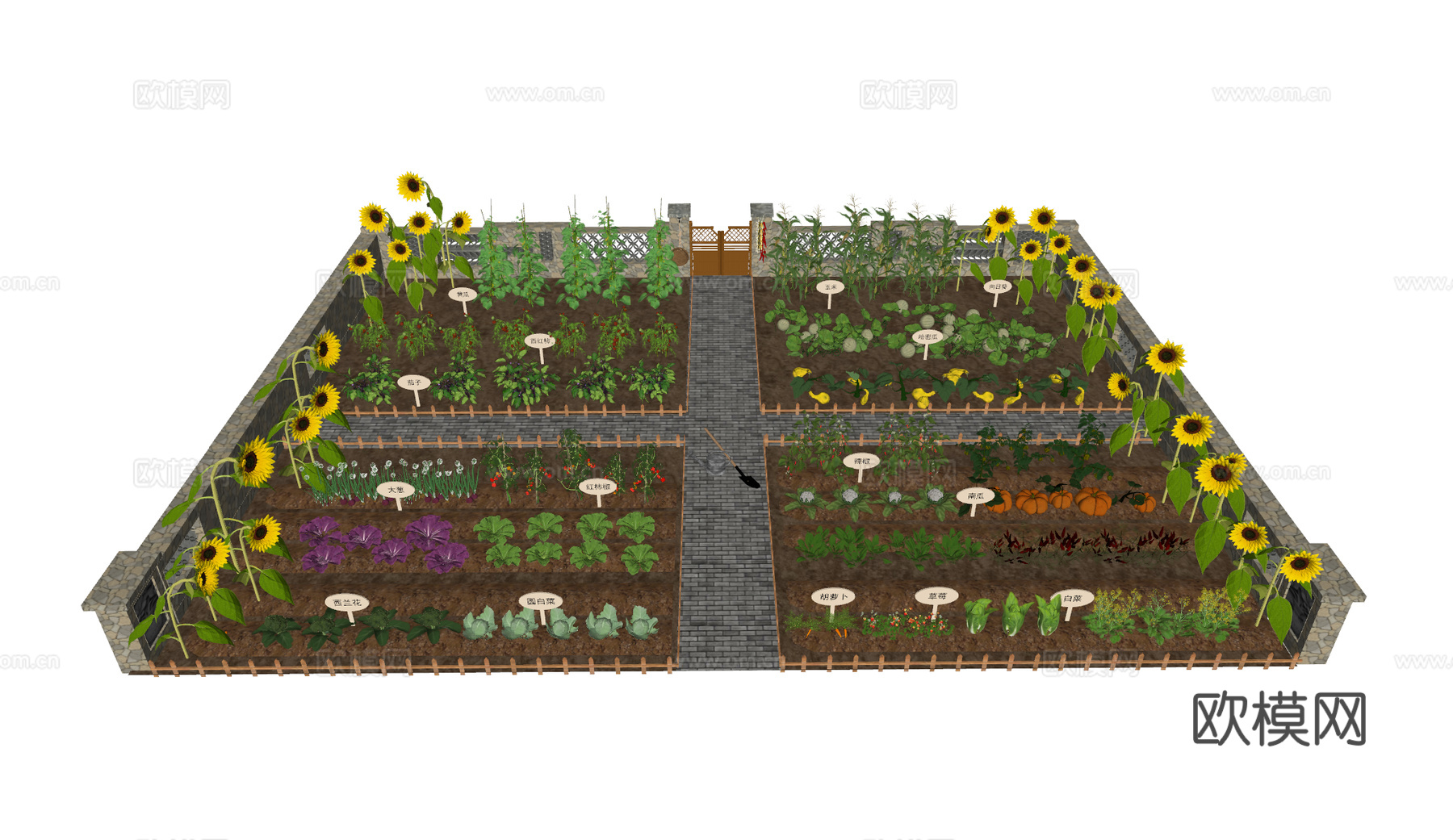 现代蔬菜园菜园景观 菜地 农作物 菜园菜地农地 蔬菜组合su模型