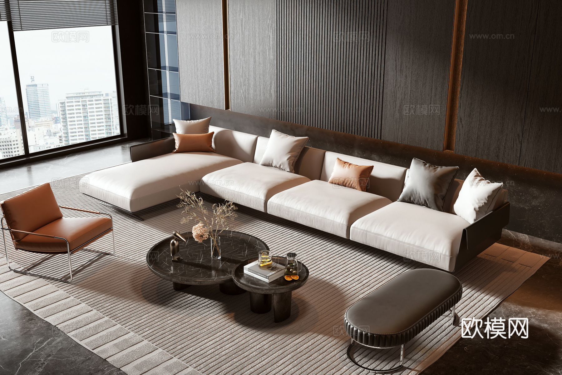 现代沙发茶几组合 组合沙发 茶几 摆件 落地灯 盆栽 墙饰3d模型下载