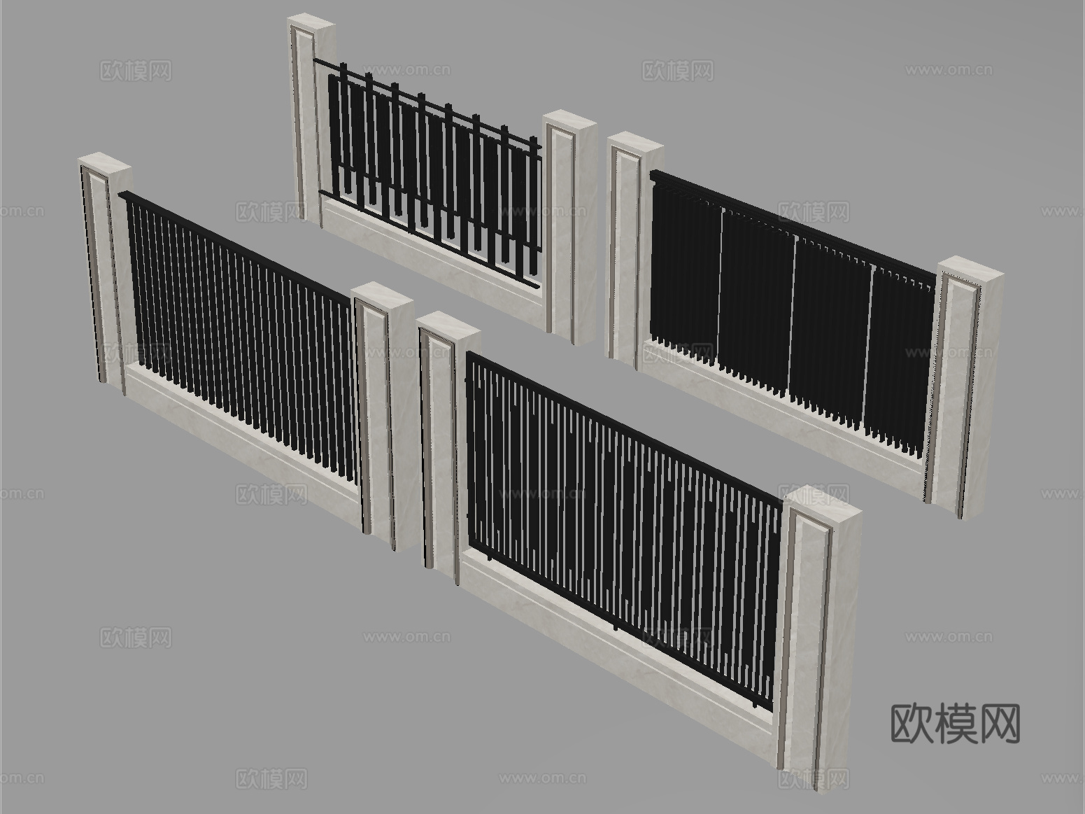 现代围栏护栏 围墙 别墅围墙 小区围墙su模型