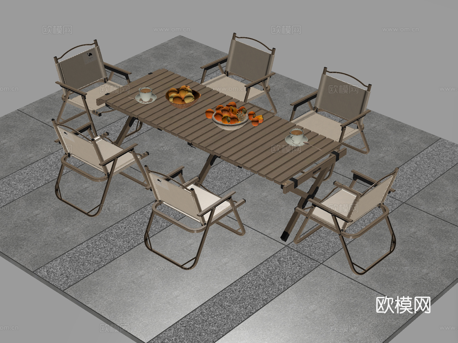 现代户外休闲桌椅组合 露营桌椅 折叠桌椅su模型