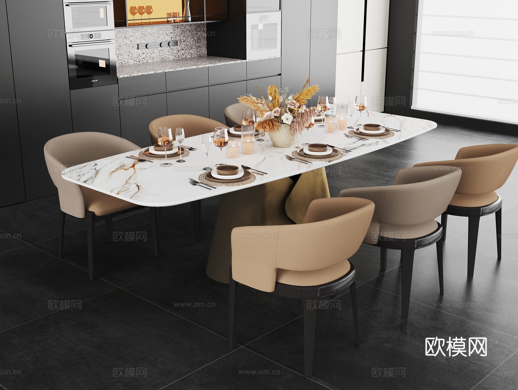 现代餐桌椅组合su模型