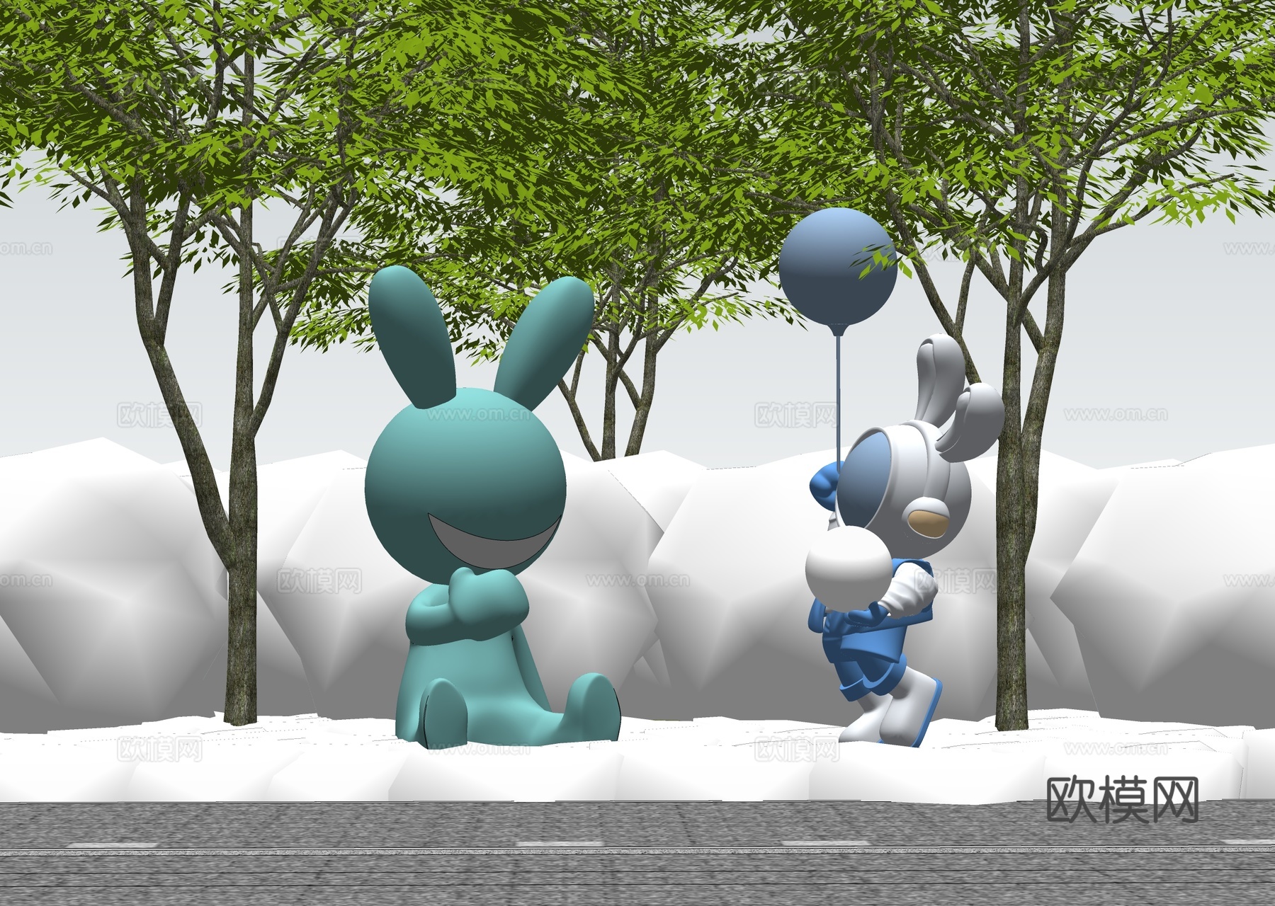 现代兔子雕塑 动物雕塑su模型