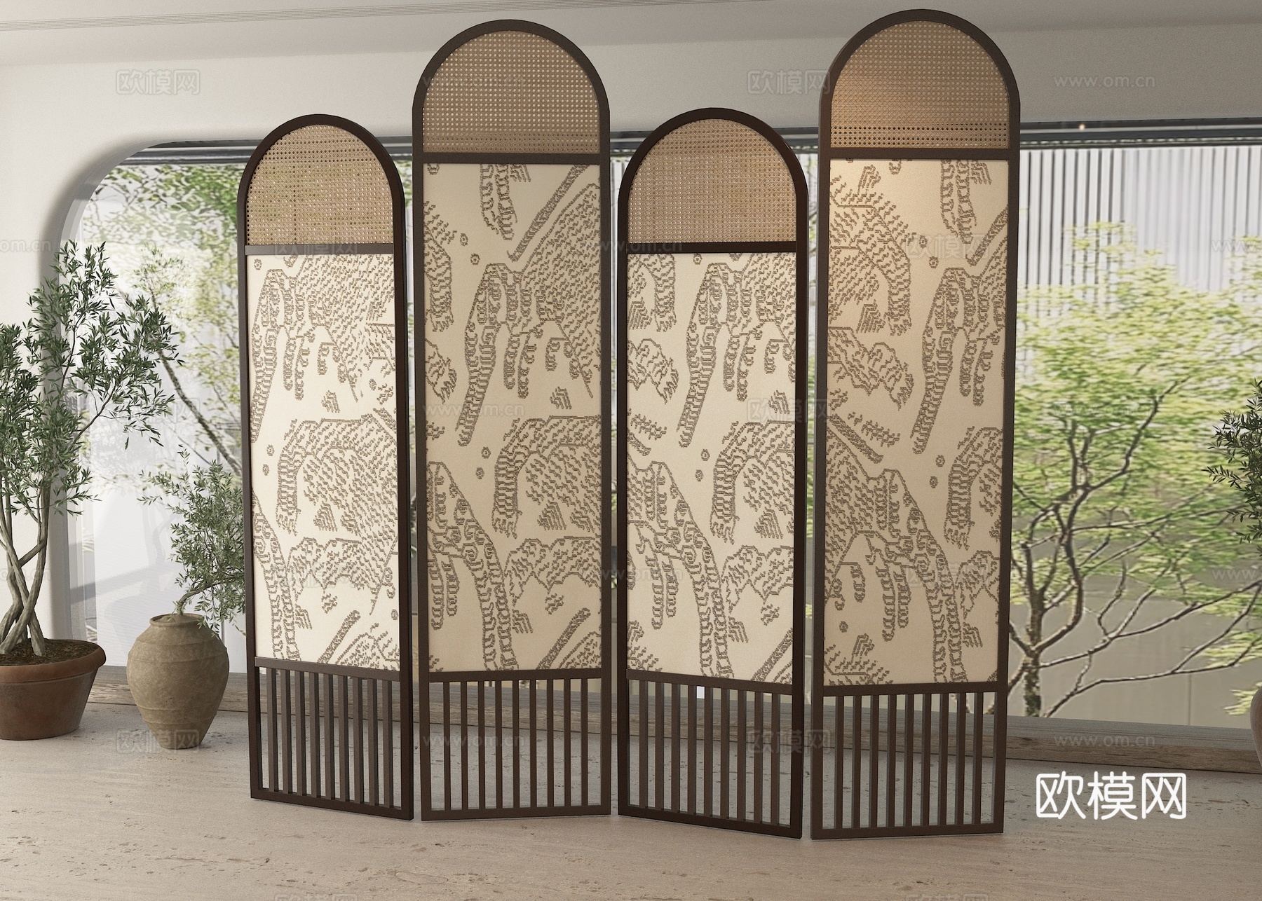复古屏风隔断su模型