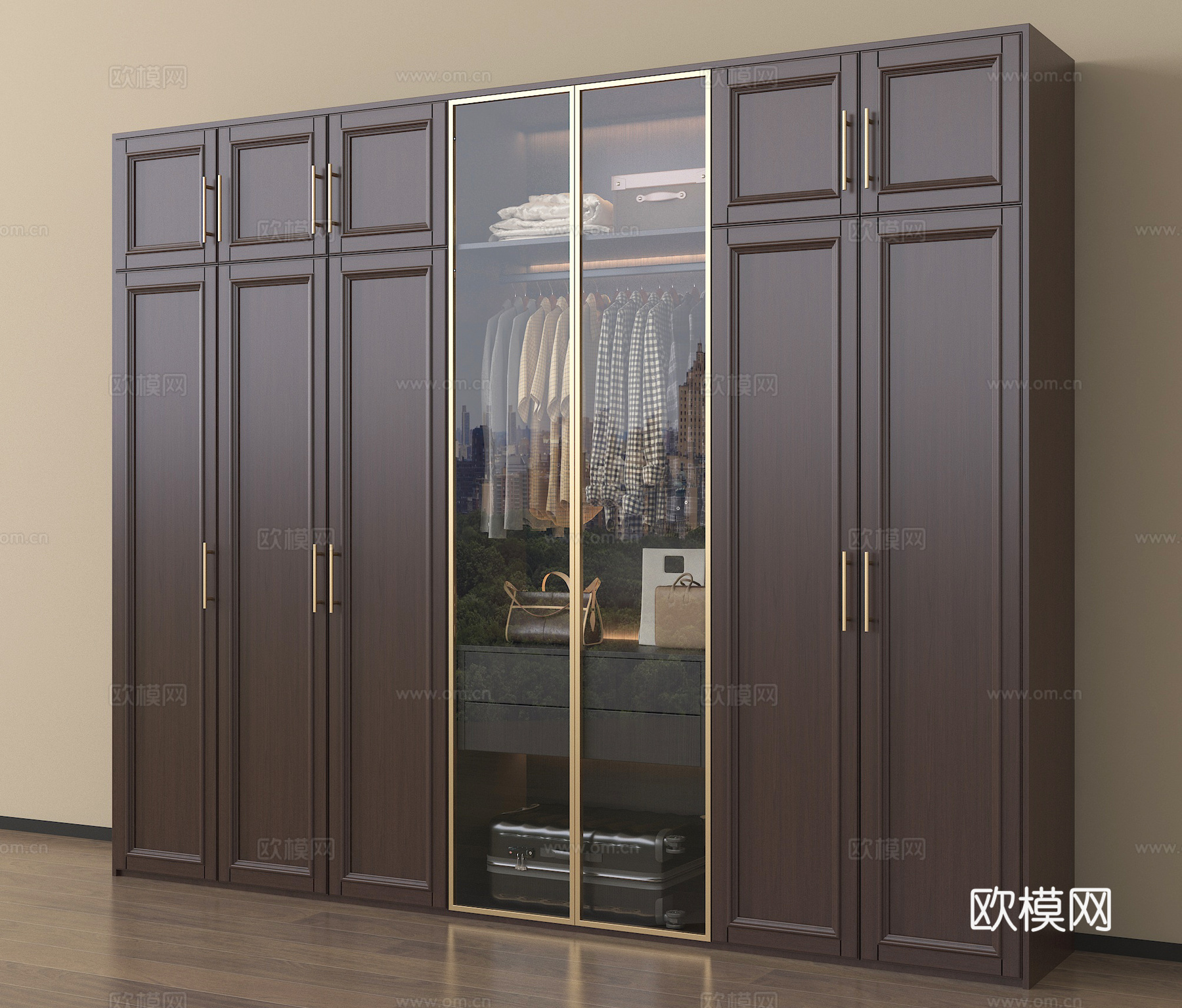 新中式衣柜 玻璃su模型