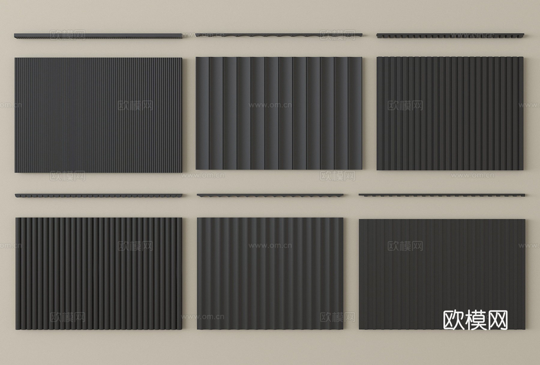 现代护墙板 长城板 格栅板 波浪板su模型