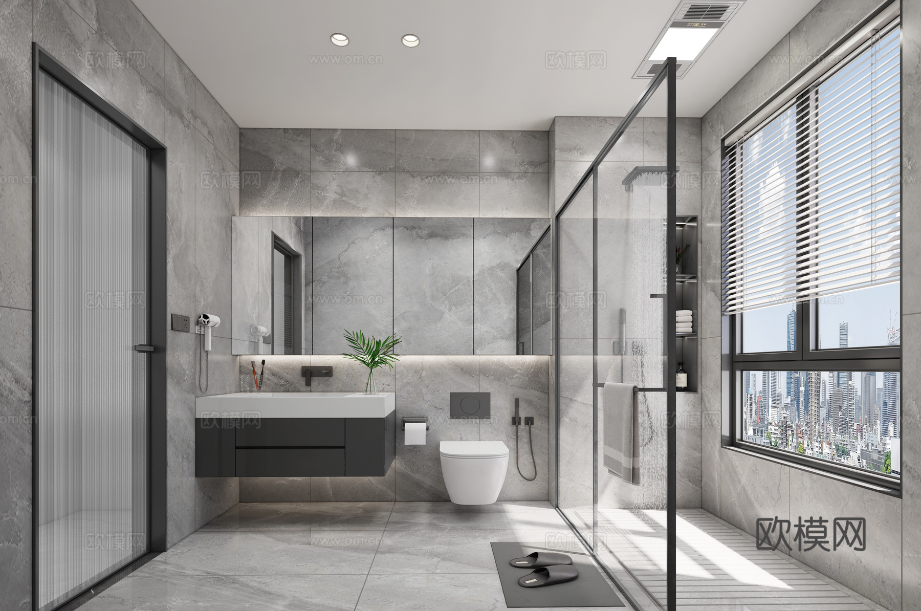 现代卫生间_干湿分离卫生间_卫生间_马桶_淋裕_su模型