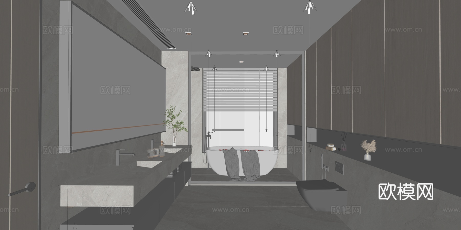 现代简约卫生间_干湿分离卫生间_现代卫生间_简约卫生间_马桶su模型