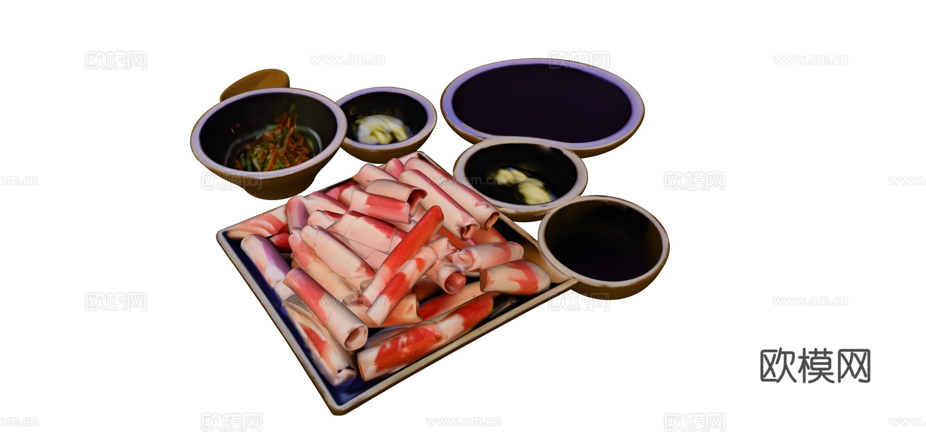 羊肉卷及蘸料组合su模型