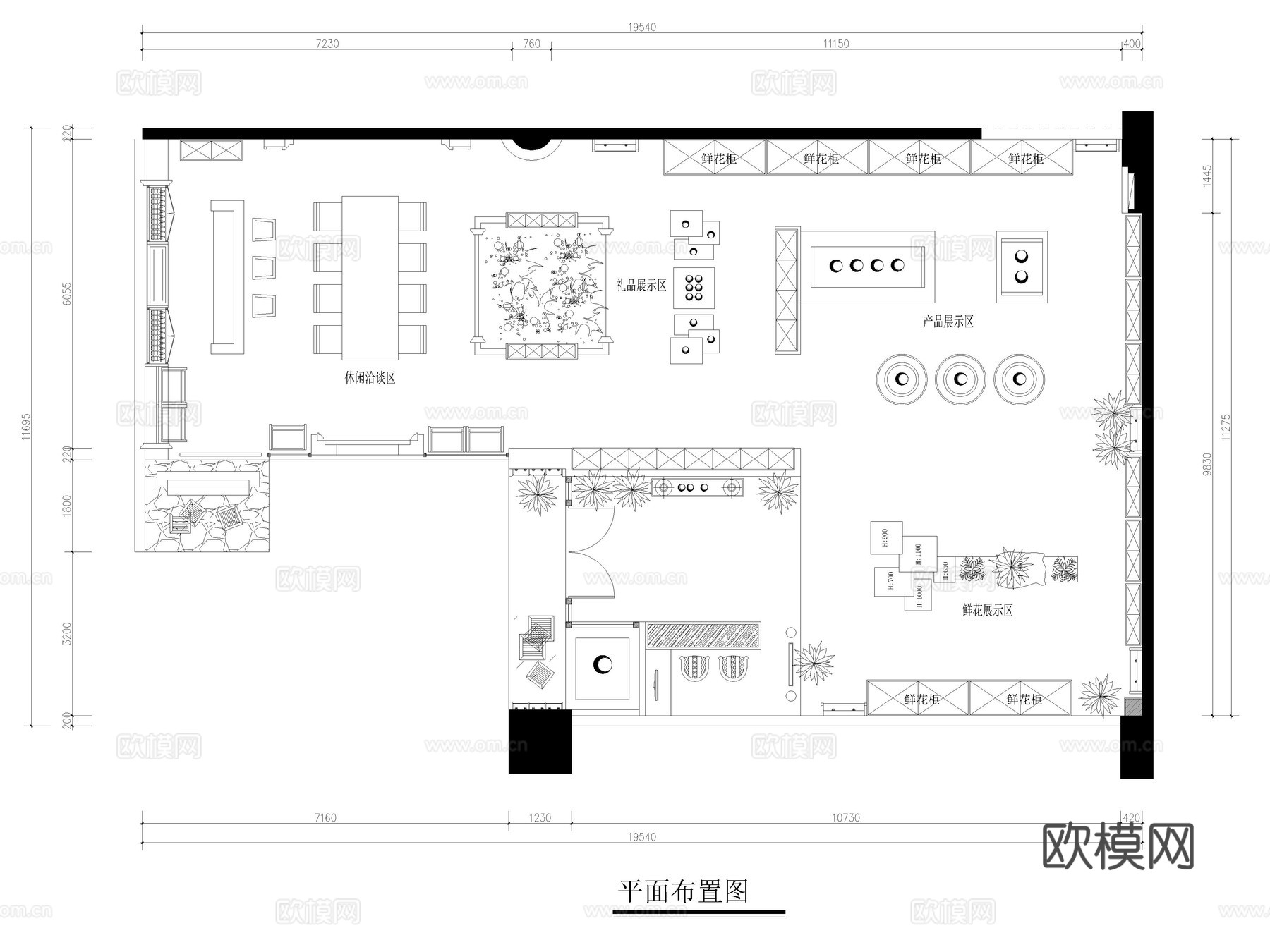 22套花店鲜花店CAD平面图施工图cad施工图