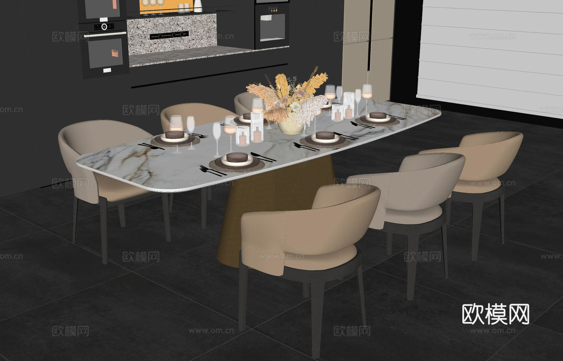 现代餐桌椅组合su模型