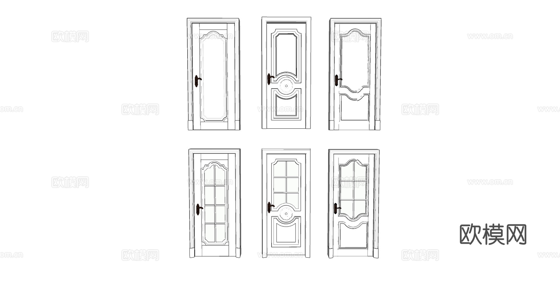 现代简约室内门 白色室内门 卧室门 雕花面板室内门​​ ​​su模型下载（渲染图3）
