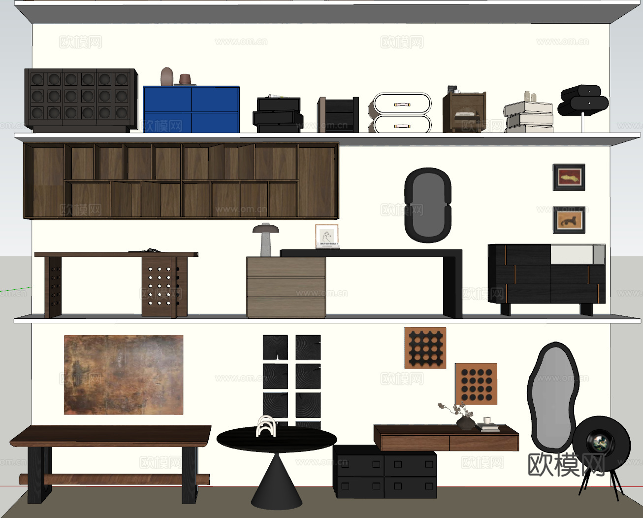 定制柜子+床头柜+斗柜+桌子（现代+中古）su模型