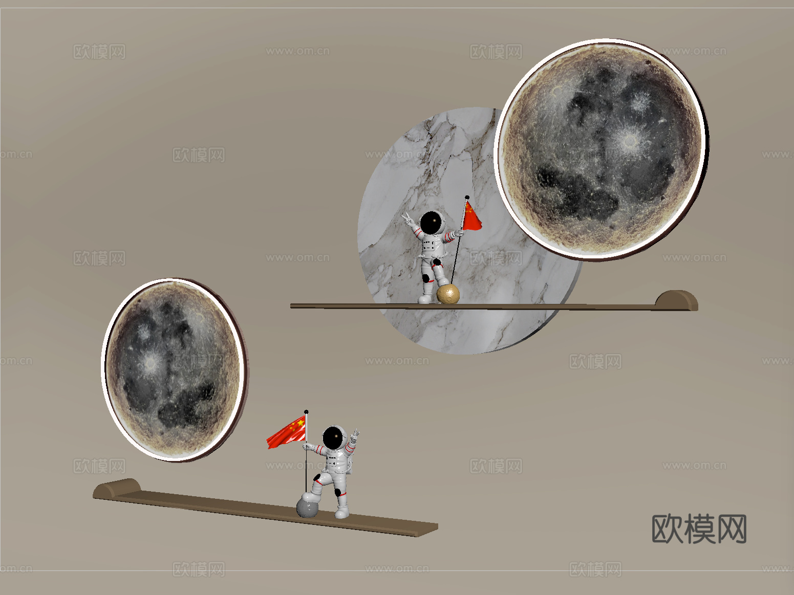 现代墙饰挂件 月球挂件 立体墙饰su模型