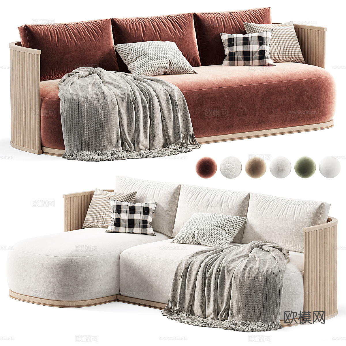 现代意式拜伦柚木定制户外沙发3d模型下载（渲染图3）