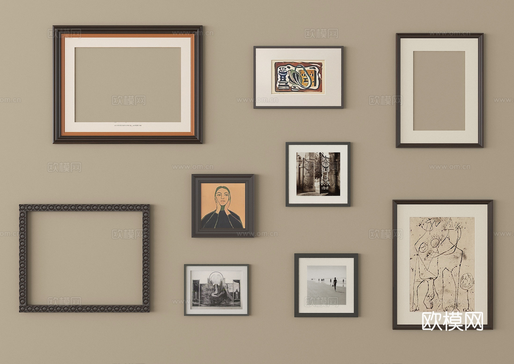 现代相框 画框 照片墙 挂画su模型