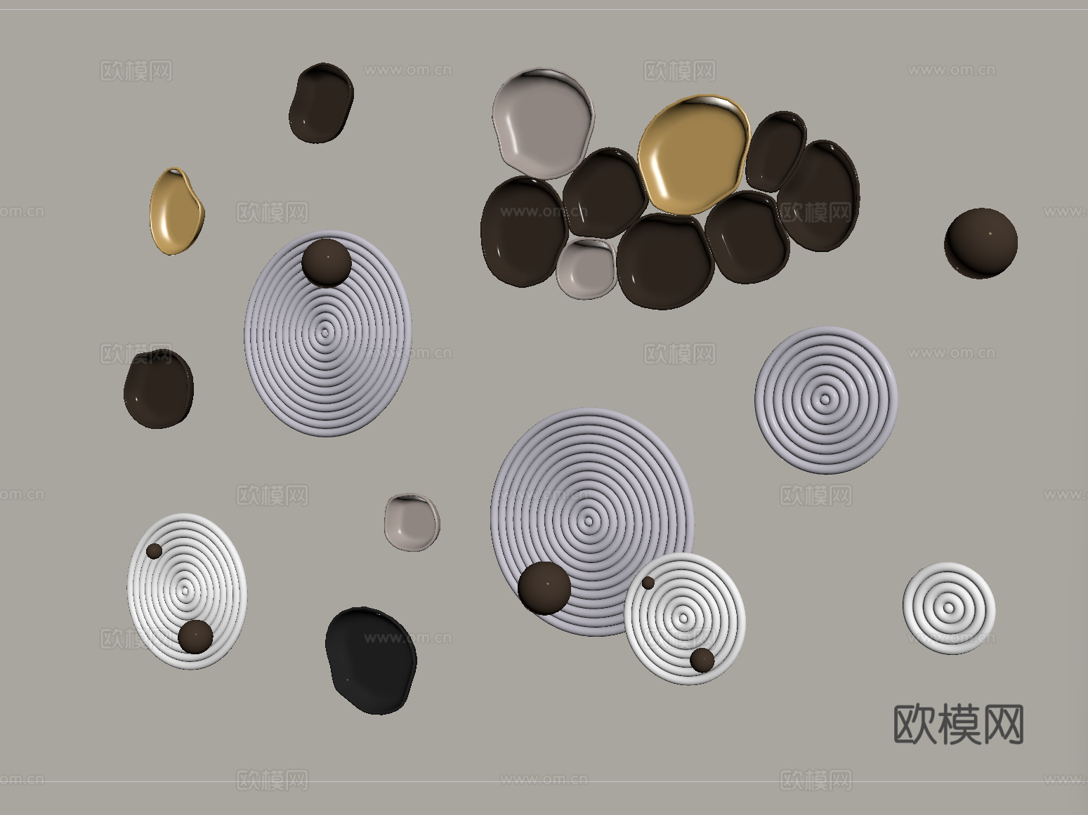 现代轻奢墙饰装饰品 立体墙饰su模型