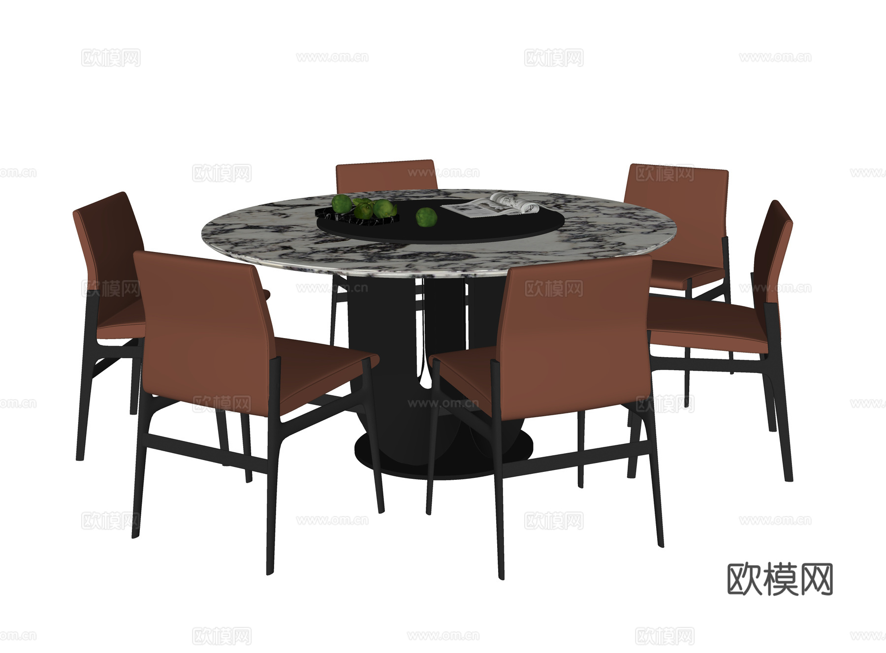 现代餐桌椅 圆形餐桌 餐椅su模型