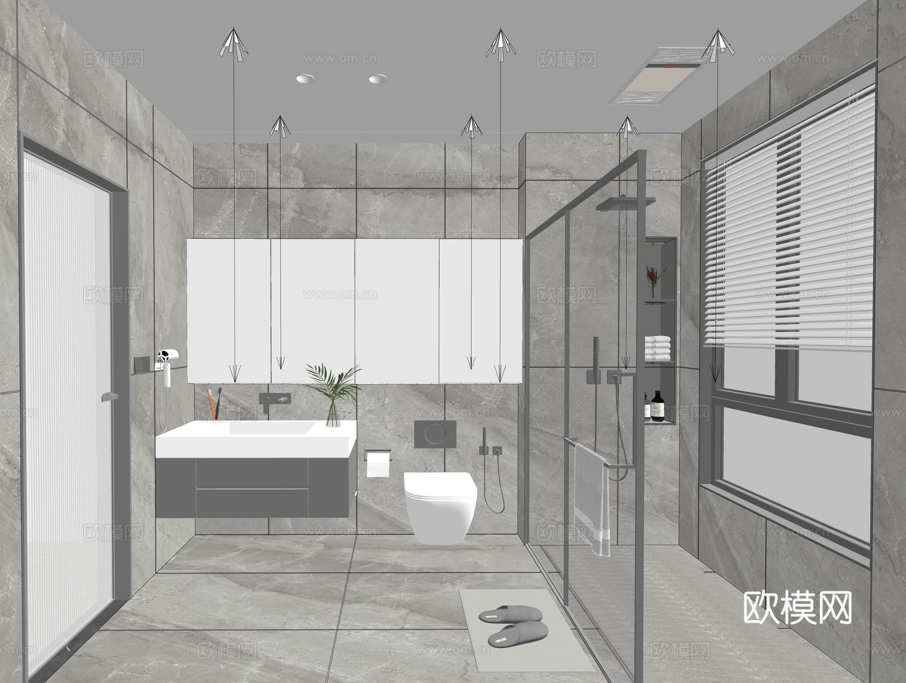 现代卫生间_干湿分离卫生间_卫生间_马桶_淋裕_su模型