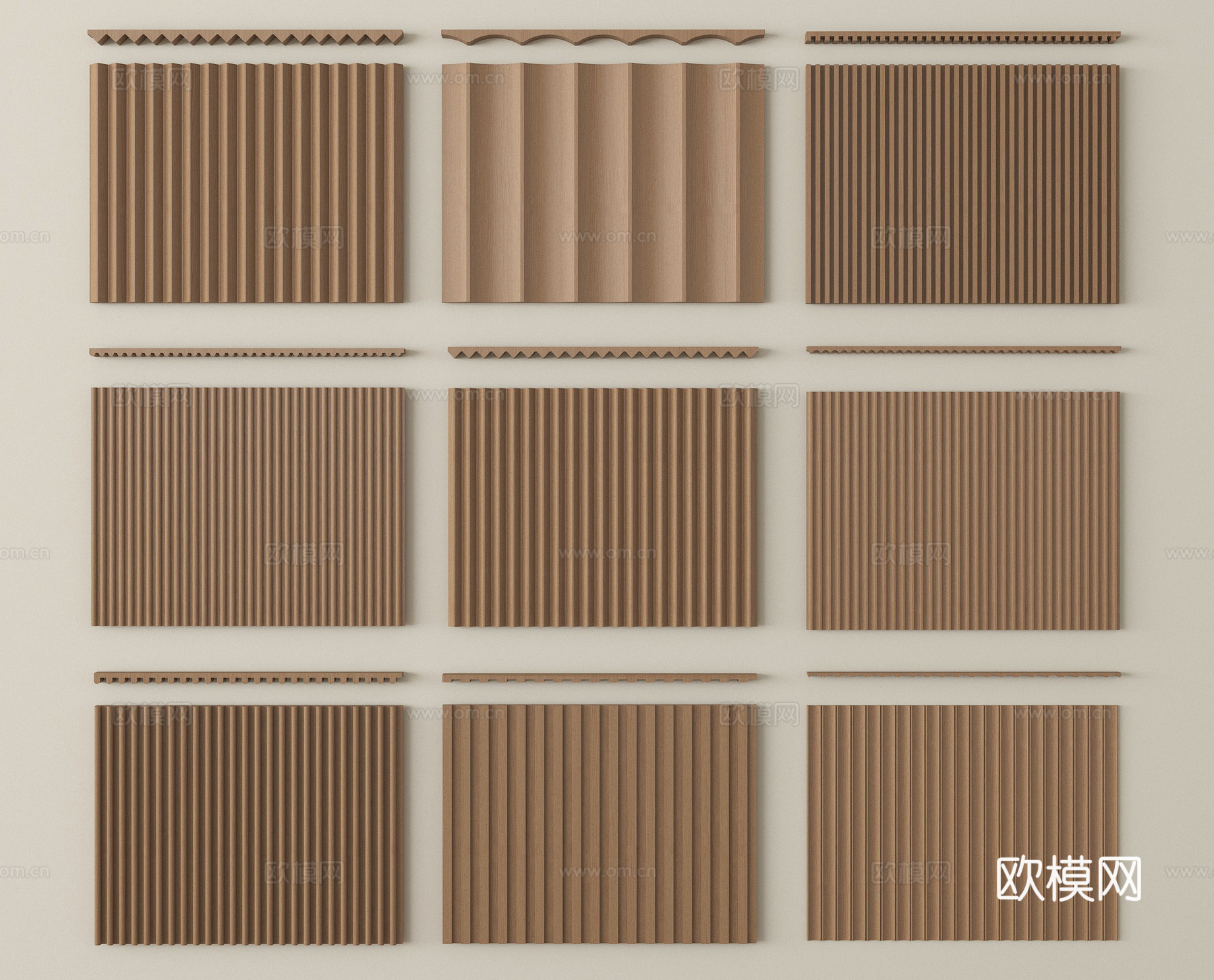 现代护墙板 长城板 格栅板 波浪板su模型