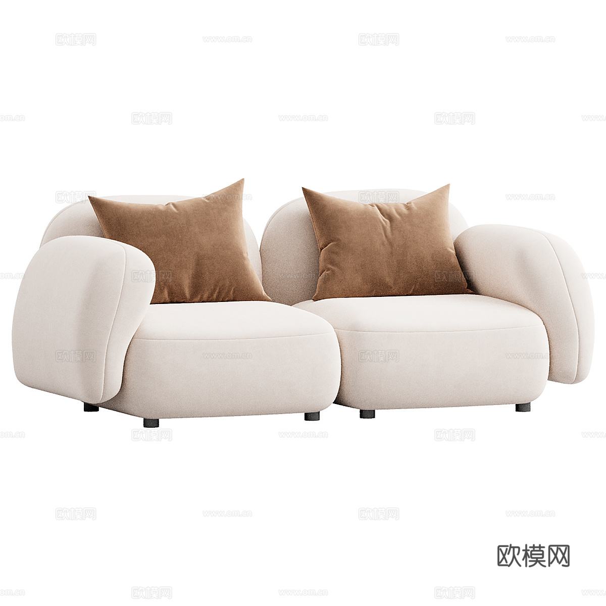 现代奶油风 Sundae 双人布艺休闲沙发3d模型下载（渲染图2）