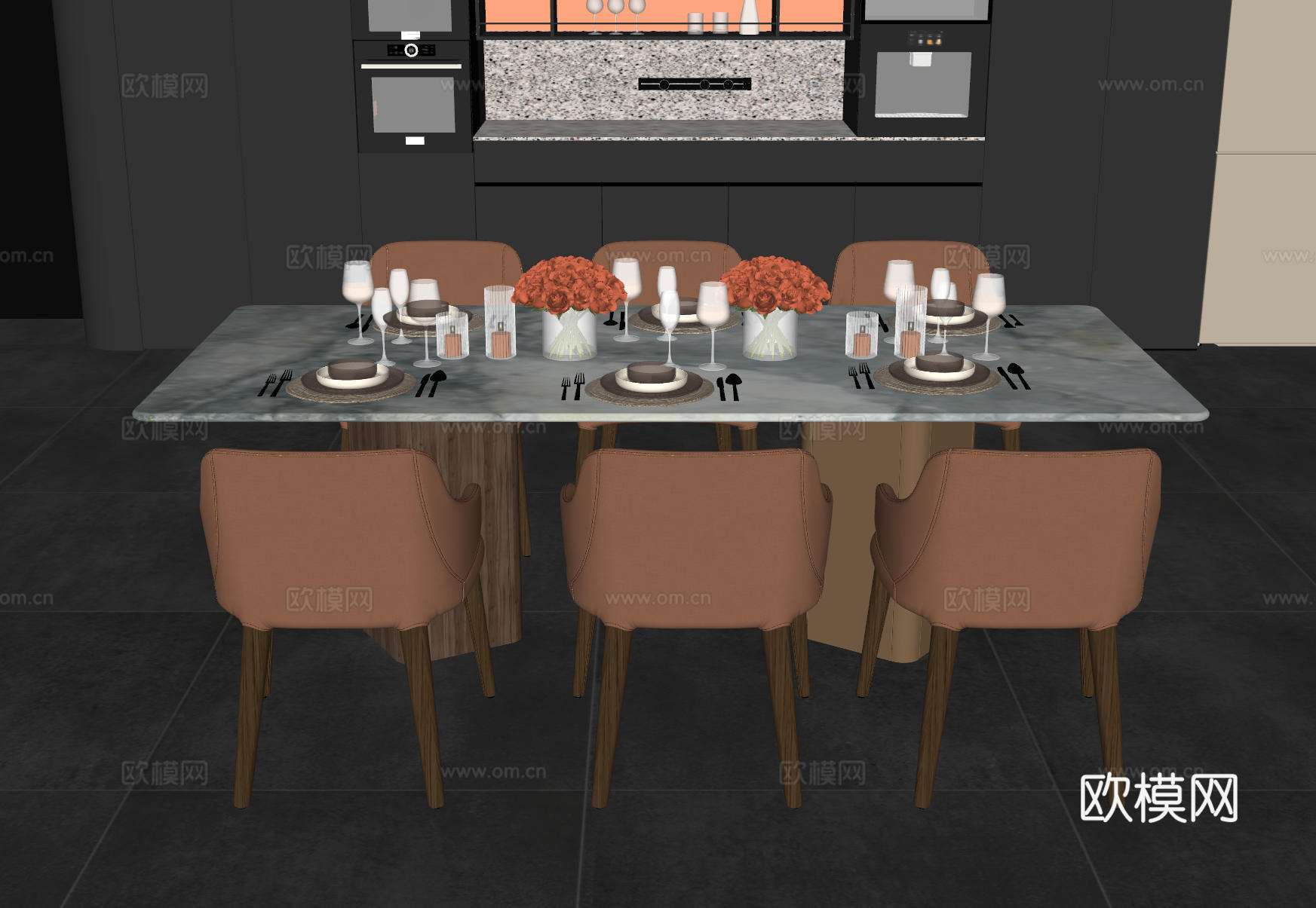 现代餐桌椅组合su模型
