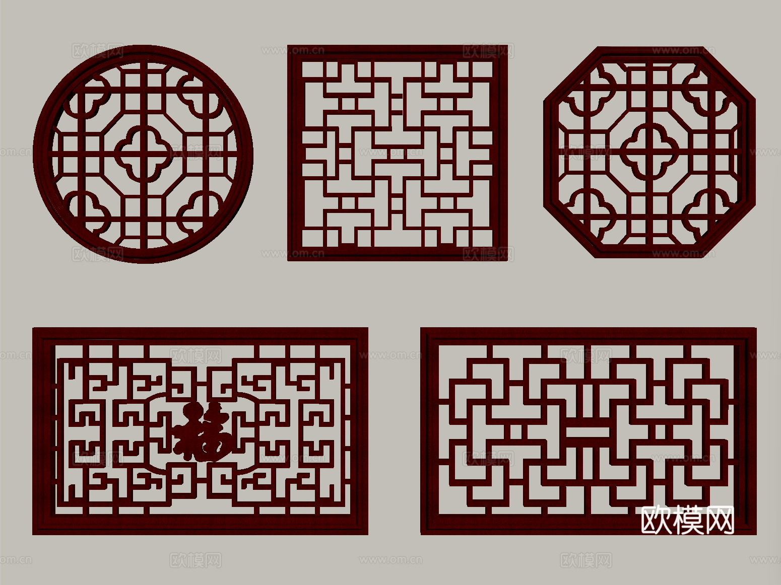 新中式镂花窗 雕花窗户 花格木窗 园林花窗 镂空花格窗su模型