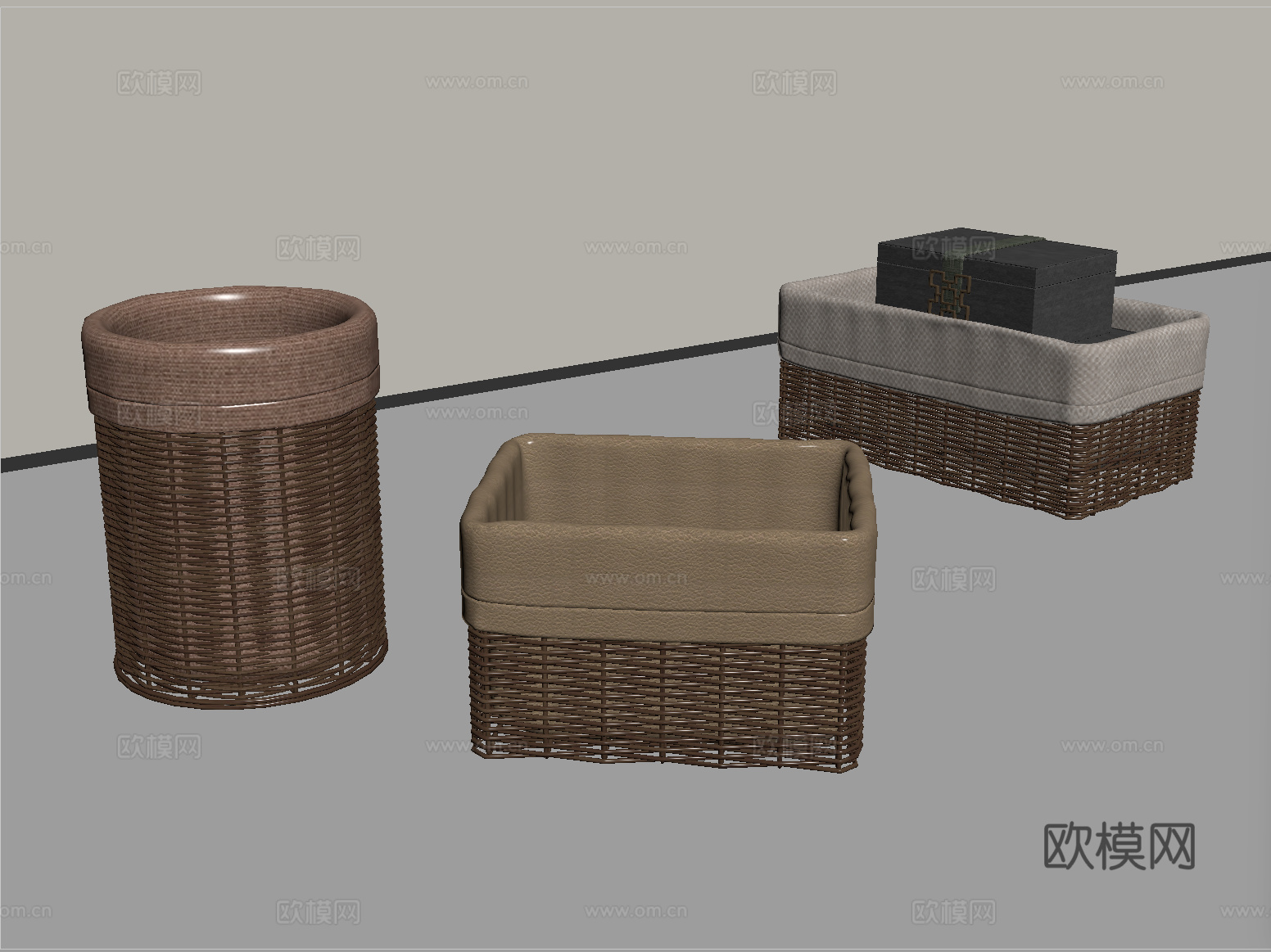 现代藤编收纳篮 收纳筐su模型