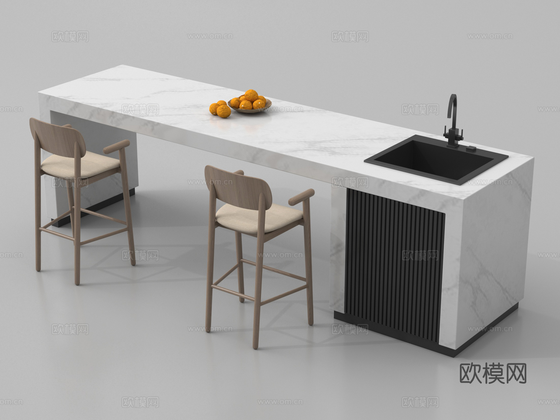 现代岛台餐桌椅 中岛台su模型