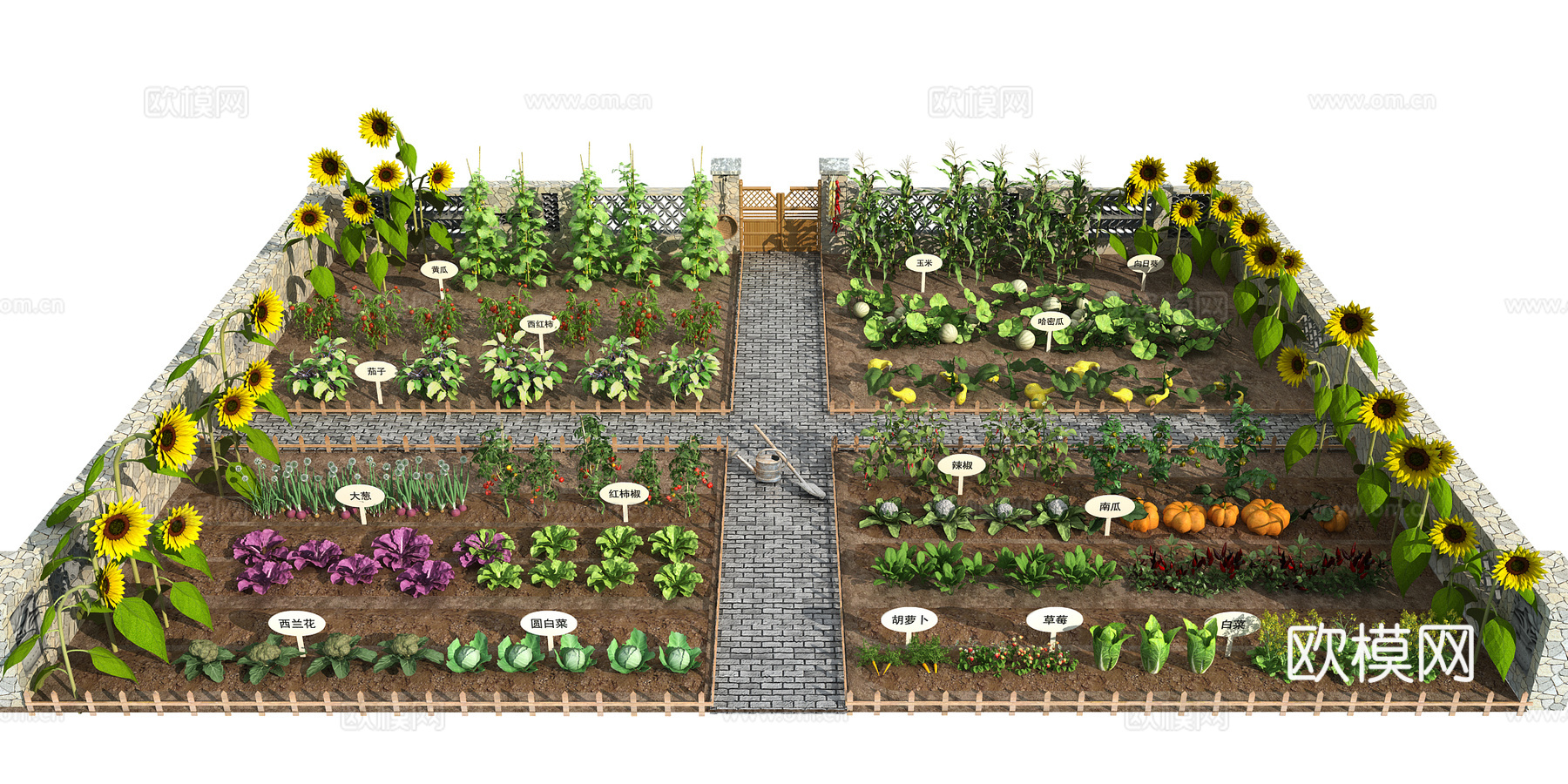 现代蔬菜园菜园景观 菜地 农作物 菜园菜地农地 蔬菜组合su模型