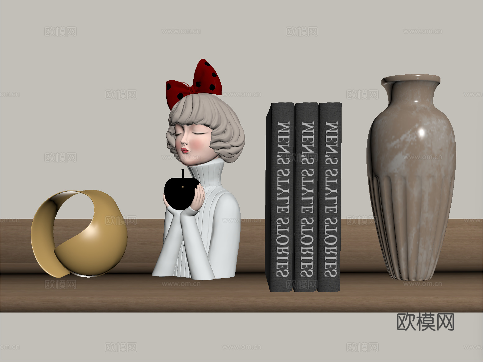 现代饰品摆件组合 陶罐su模型