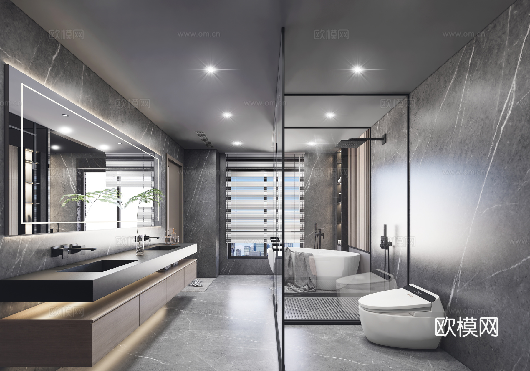 现代卫生间 现代卫生间 干湿分离卫生间 淋浴间su模型