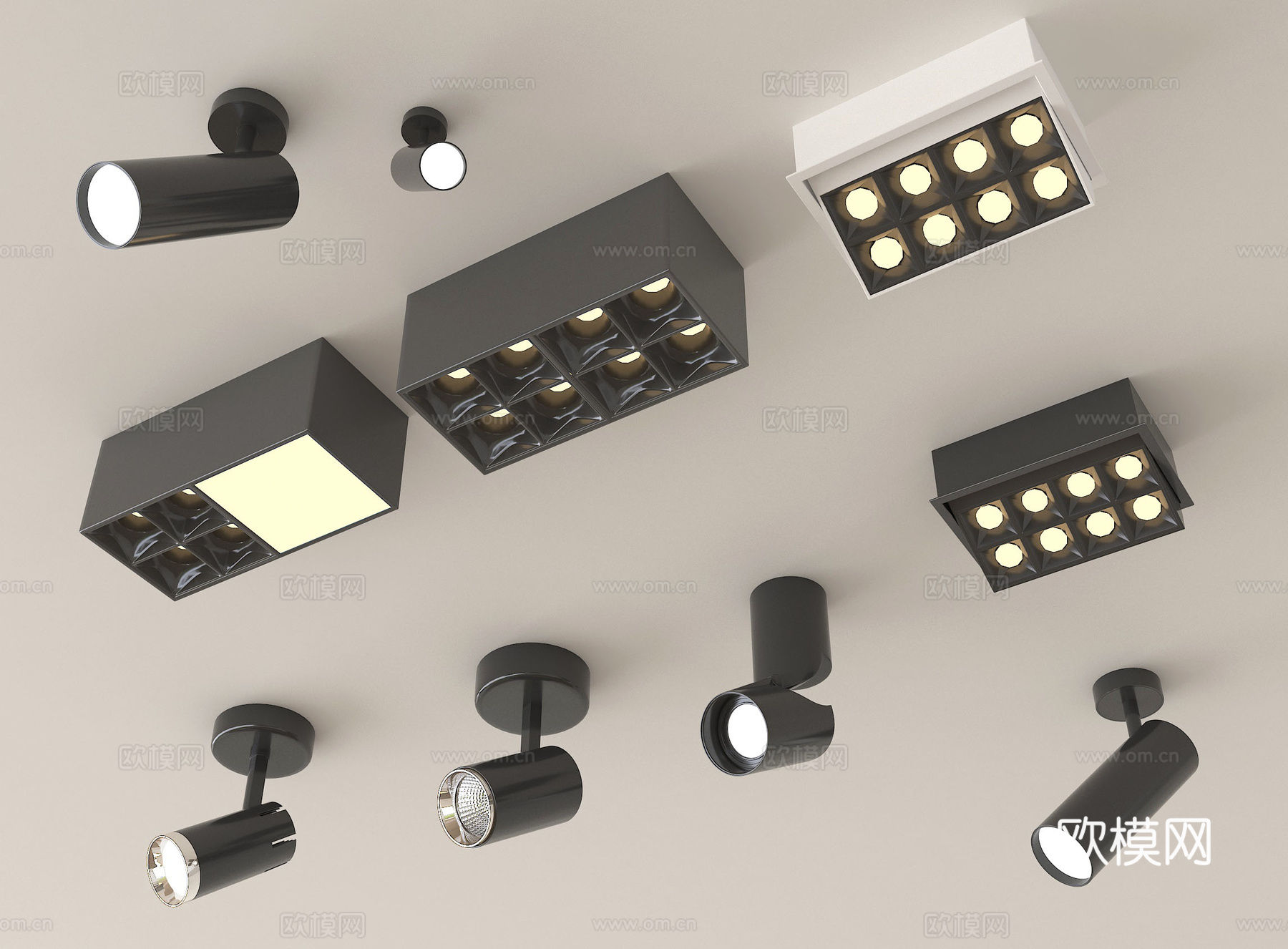 现代筒灯射灯  明装筒灯射灯 转向式su模型