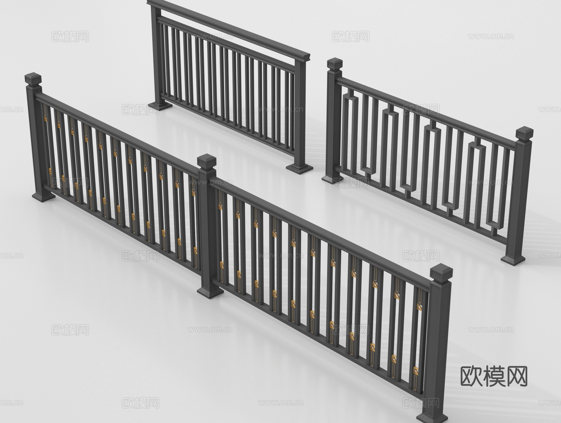 现代围栏护栏 铁艺栏杆 扶手su模型