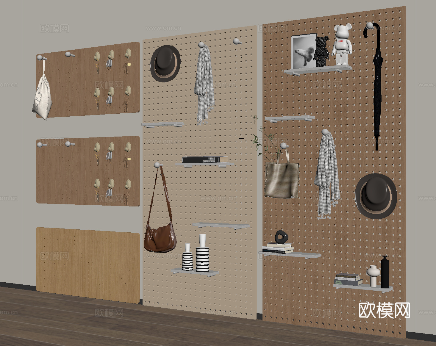 现代洞洞板 墙饰挂件 墙饰板 置物架su模型