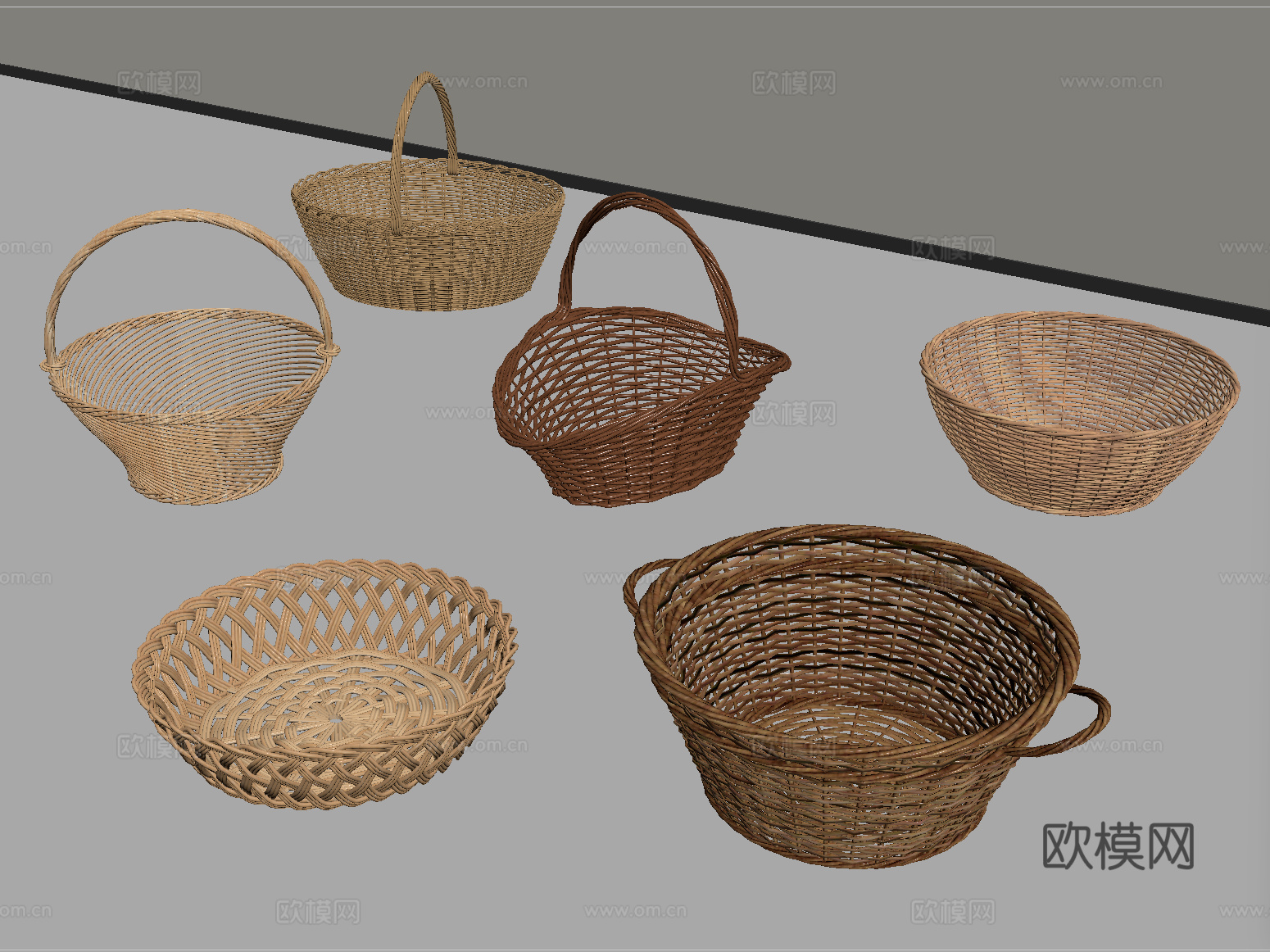 现代菜篮子 菜筐 收纳筐 藤编筐su模型