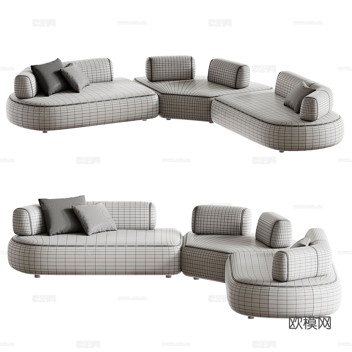 现代奶油风布艺组合转角沙发3d模型下载（渲染图5）