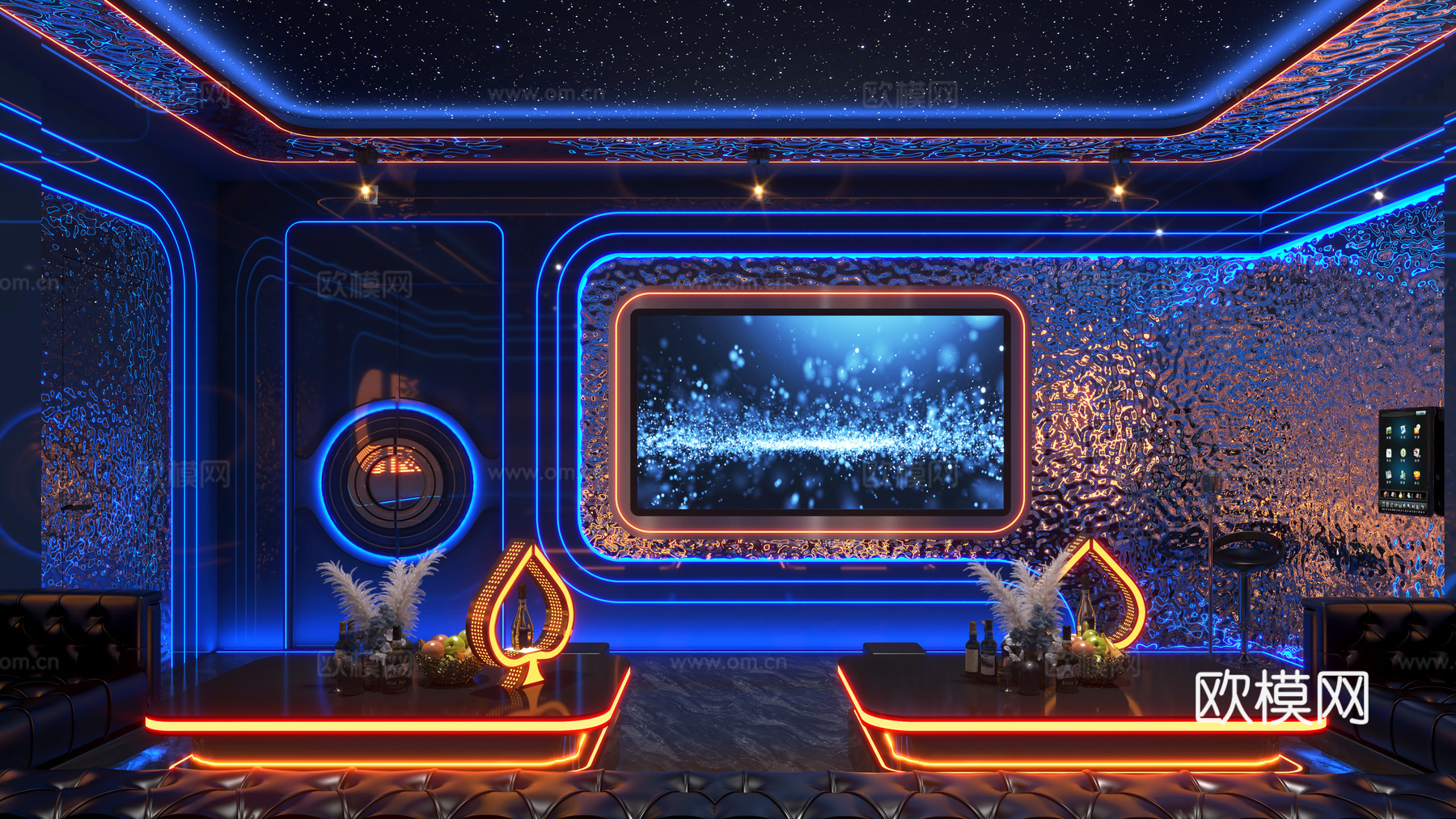 KTV包厢  包房  沙发组合 发光茶几 线条灯 波纹板su模型